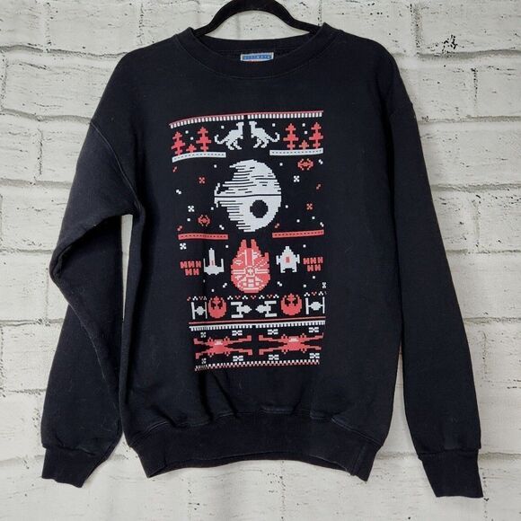 Men's Hanes Black Red Star Wars' Themed Pixel Sweatshirt Size S (34-36) - Picture 1 of 9